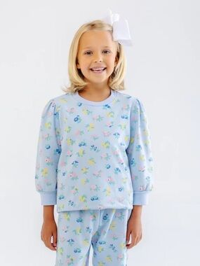 The Beaufort Bonnet Company Little London Flowers Buckhead Blue Sweatshirt 3T 10
